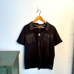 Karl Lagerfield black polo with silk collar size XL NWT